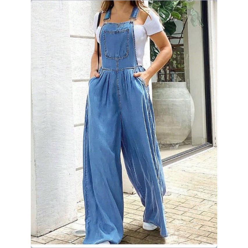 Damen Weite Denim-Latzhose im Palazzo‑Stil Echo Archiv