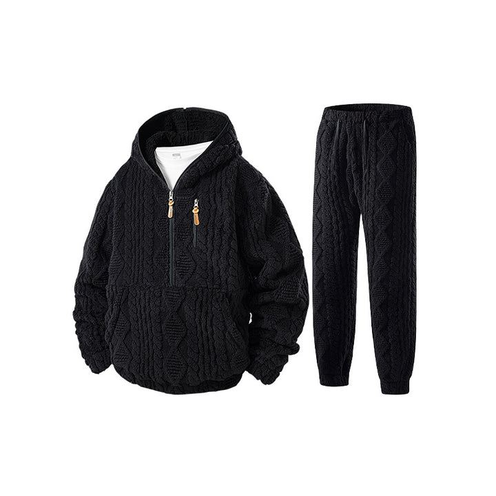 Damen Kuschel-Set aus Kapuzen-Halbzip-Pullover und Jogginghose in Kabelstrick-Fleece Echo Archiv