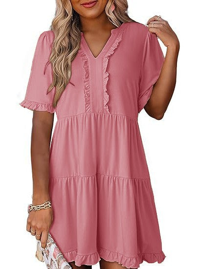 Damen nan leichtes Swingkleid mit V-Ausschnitt, gestufter Rockpartie und zarten Volants Echo Archiv