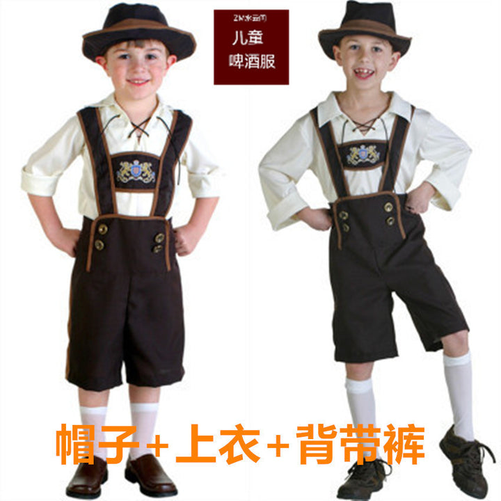 Herren nan traditionelles Kindertrachten-Set mit Kniebundhose, dekorativen Hosenträgern und Filzhut Echo Archiv