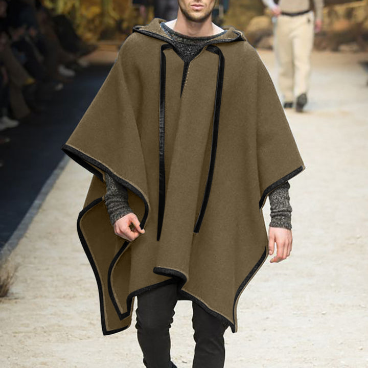 Herren Oversized Kapuzenponcho aus Strick mit geometrischem Mosaikmuster Echoarchiv