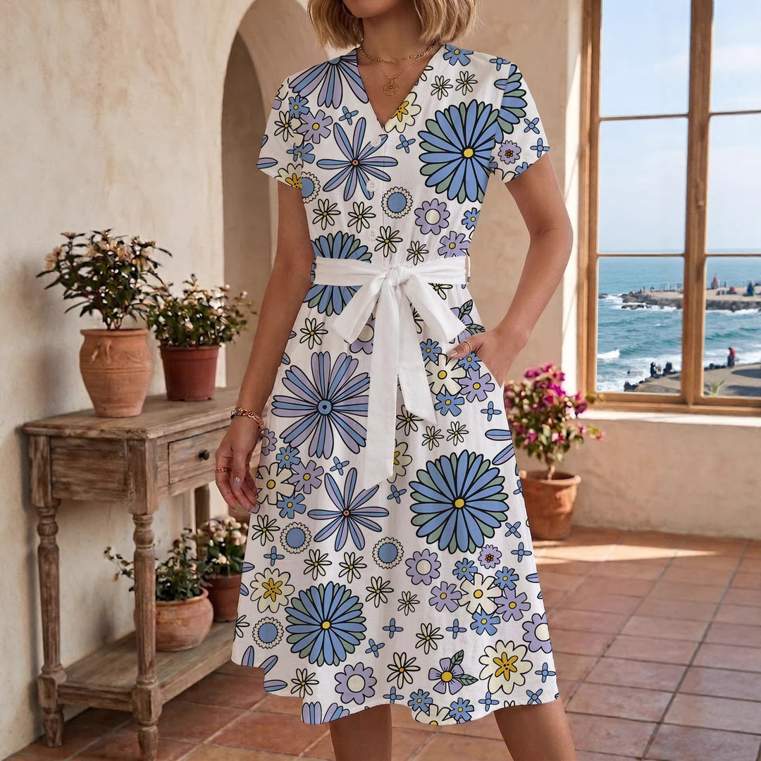 Damen Midikleid mit floralem Muster und Taillengürtel Echo Archiv