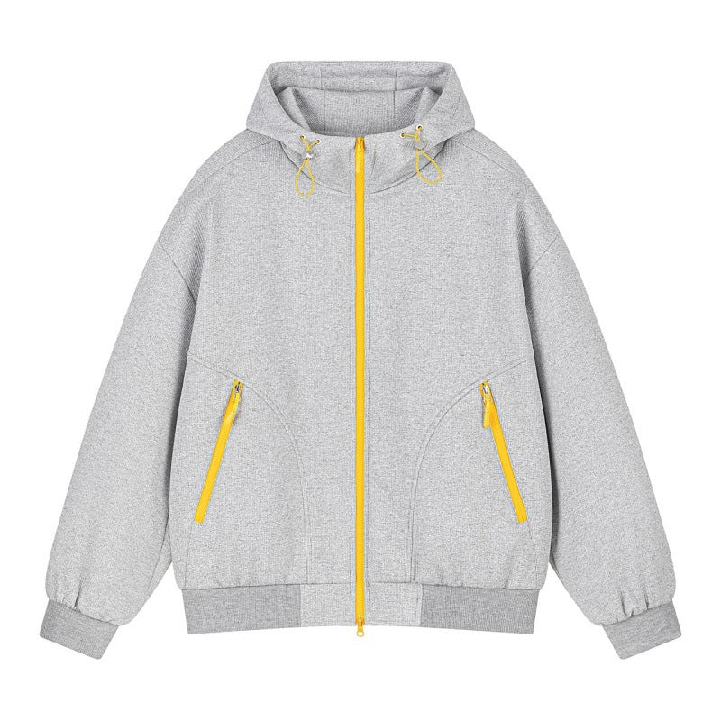 Unisex Oversize Kapuzen-Sweatjacke mit kontrastierenden Reißverschlüssen & geripptem Saum Echoarchiv