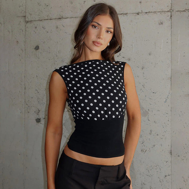 Damen Polka-Dots Oberteil mit elastischem Bund Echo Archiv