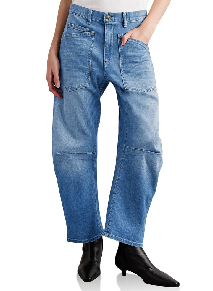 Damen nan lässige Canvas-Hose mit hohem Bund, weitem Bein und aufgesetzten Taschen Echo Archiv