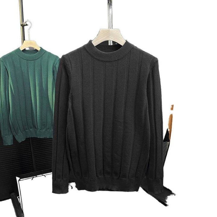 Herren Feinstrick-Pullover mit vertikaler Rippenstruktur und kurzem Stehkragen Echoarchiv