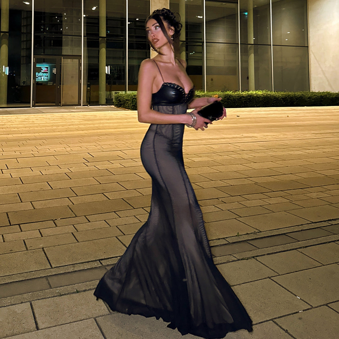 Damen Maxi-Kleid mit verführerischen Spitzeneinsätzen und Rüschendetails Echo Archiv
