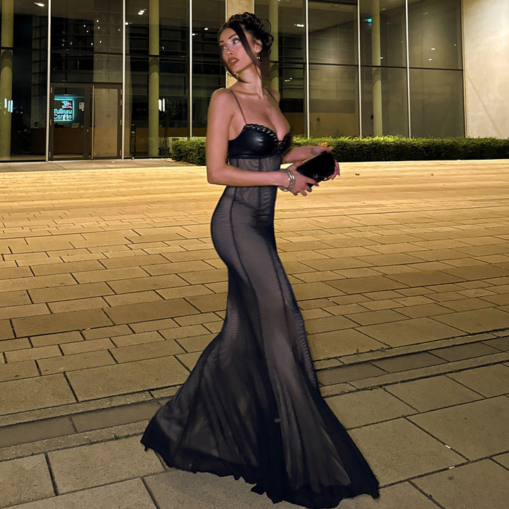Damen Maxi-Kleid mit verführerischen Spitzeneinsätzen und Rüschendetails Echo Archiv