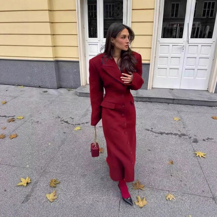 Damen Longline-Wollmixmantel mit Schalkragen und Pattentaschen Echo Archiv