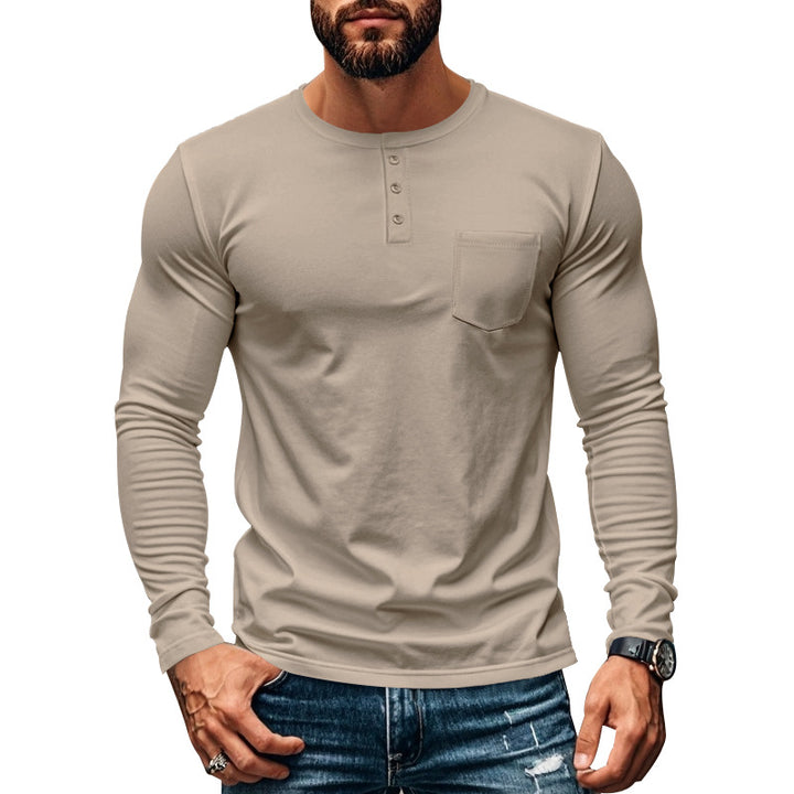 Herren Langarm-Henley-Shirt mit praktischer Brusttasche Echoarchiv