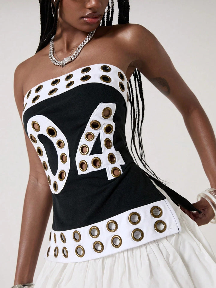 Damen Modisches Bandeau-Top mit dekorativen Ösen Echo Archiv