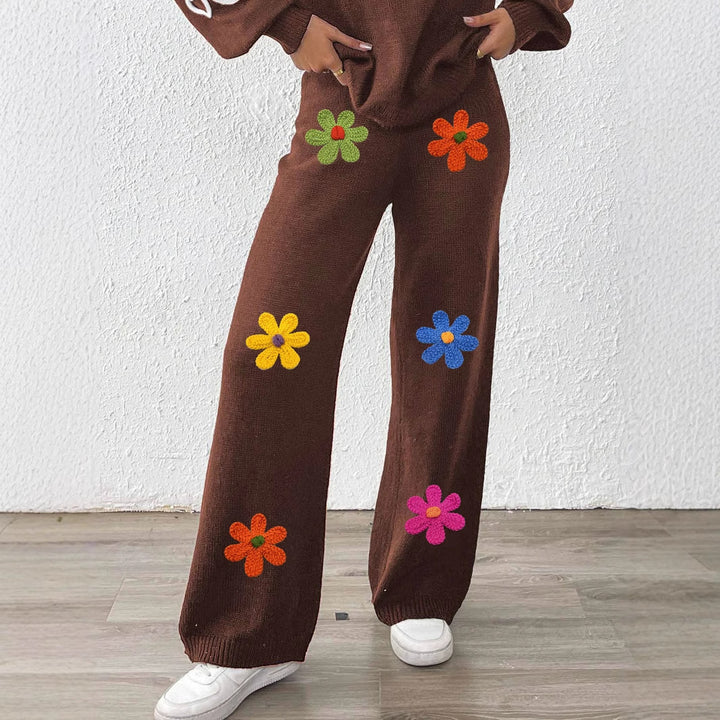 Damen lässige Strickhose mit bunten Blumenapplikationen Echo Archiv