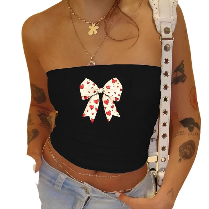 Damen Bandeau-Top mit romantischem Herzmotiv und Schleifendruck Echo Archiv