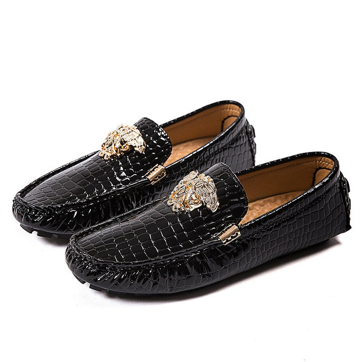 Damen lackierte Mokassin-Fahrerhalbschuhe mit Krokoprägung, weichem Lederfutter und profilierter Noppenlaufsohle Echo Archiv