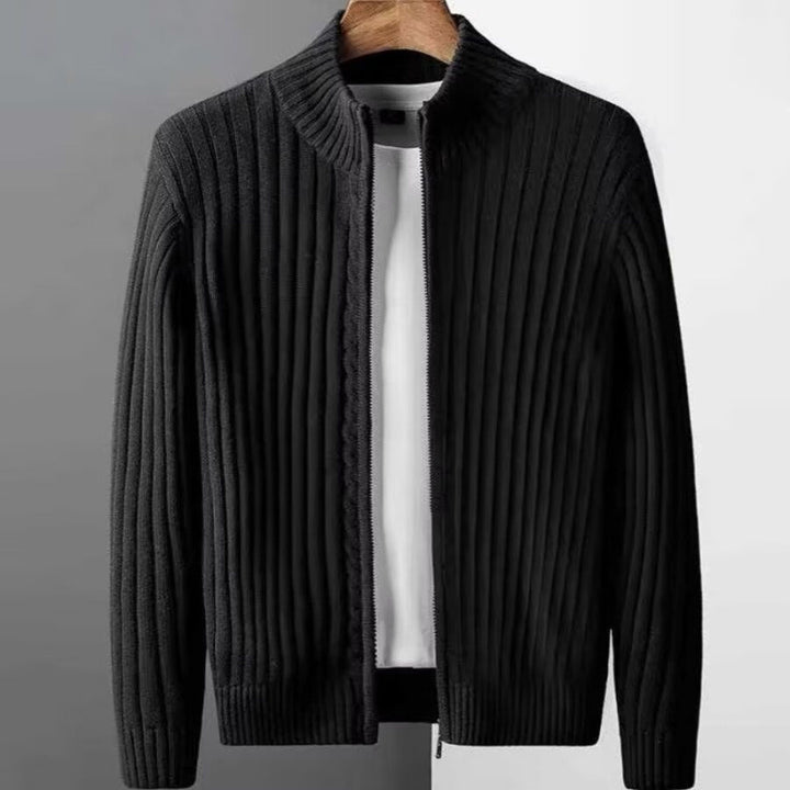 Herren Rippenstruktur-Zipjacke aus Baumwollmix mit Stehkragen Echoarchiv