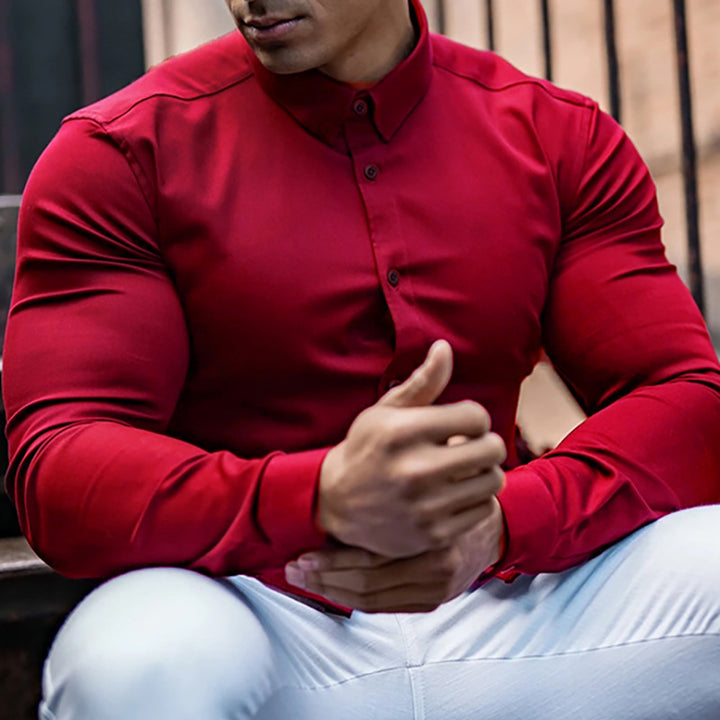 Herren Sportliches Langarmhemd mit strukturiertem Gewebe und modernem Schnitt Echoarchiv