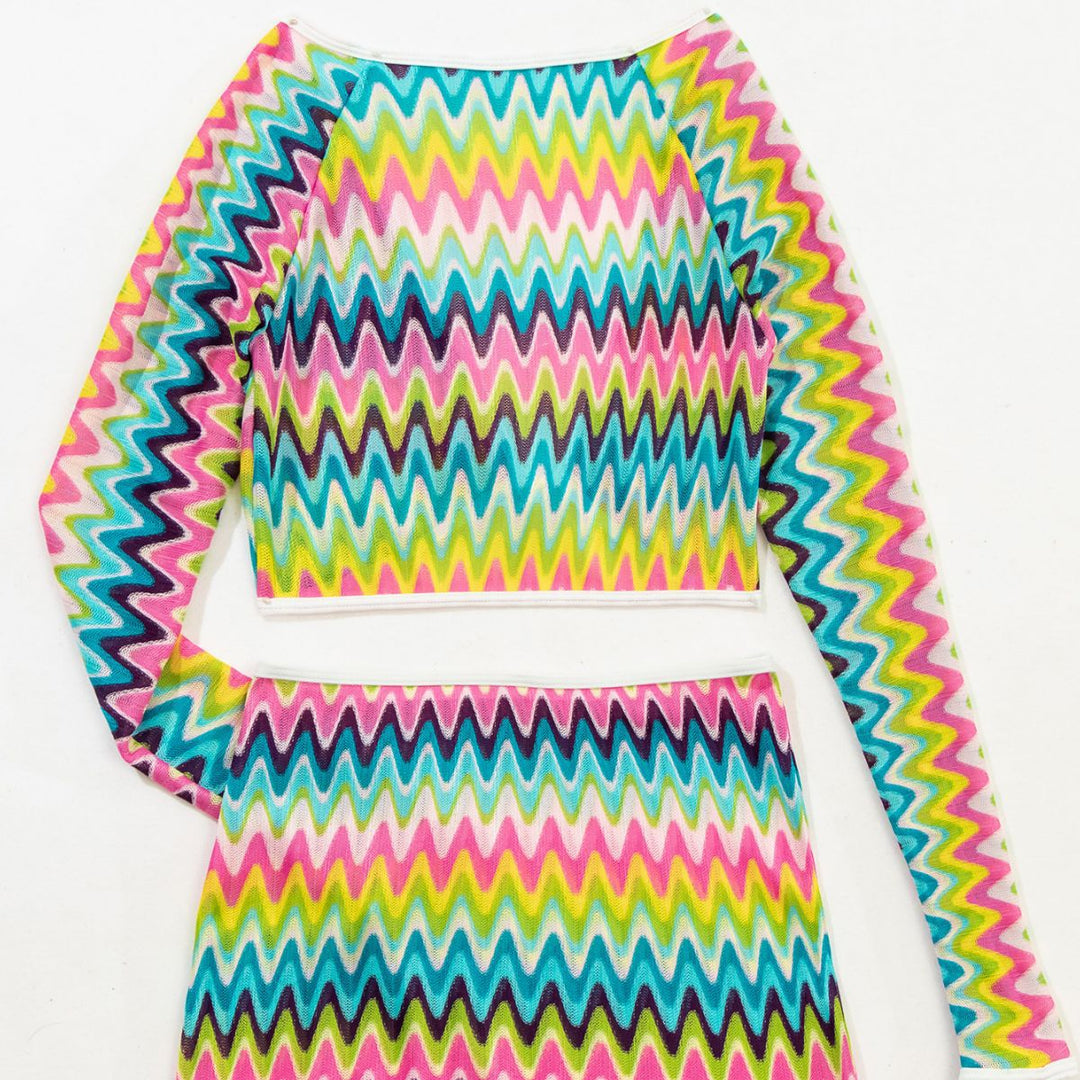 Damen Bunt gemustertes Crop-Top und Rock-Set Echo Archiv