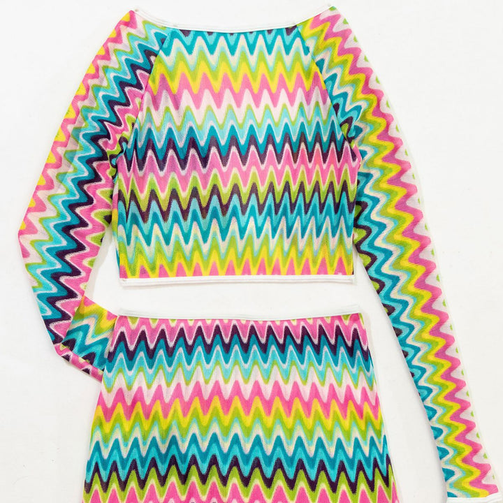 Damen Bunt gemustertes Crop-Top und Rock-Set Echo Archiv
