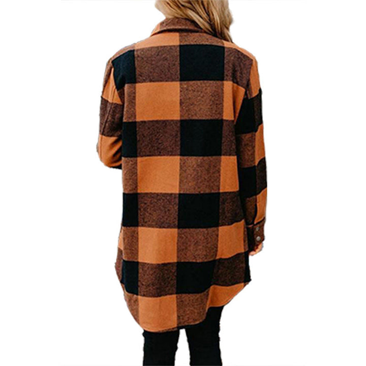 Damen lässige Longbluse im Karo-Design mit Knopfleiste Echoarchiv