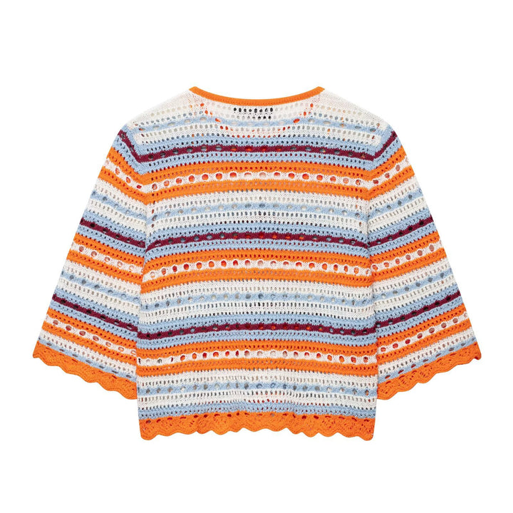 Damen Häkel-Cardigan Kurzarm mit Knopfleiste und Streifenstruktur Echo Archiv