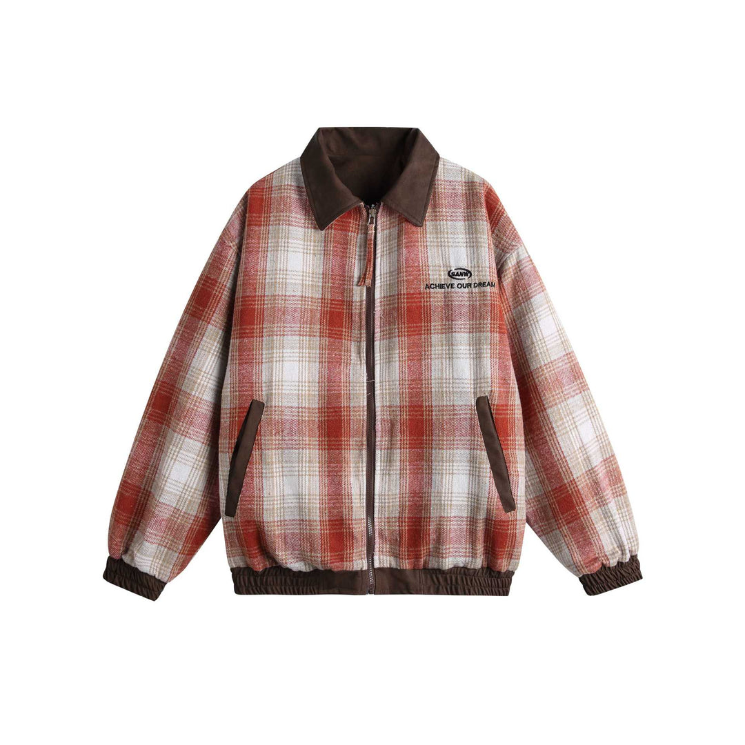 Damen Kurz geschnittene Boxy‑Jacke aus Wildleder‑Optik mit kariertem Kragen und elastischem Saum Echoarchiv