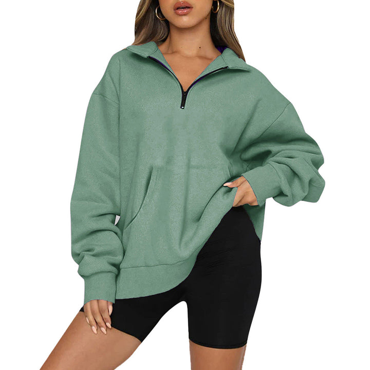 Damen nan Oversize-Halbzip-Kapuzenpullover mit Kängurutasche und verlängertem Saum Echo Archiv