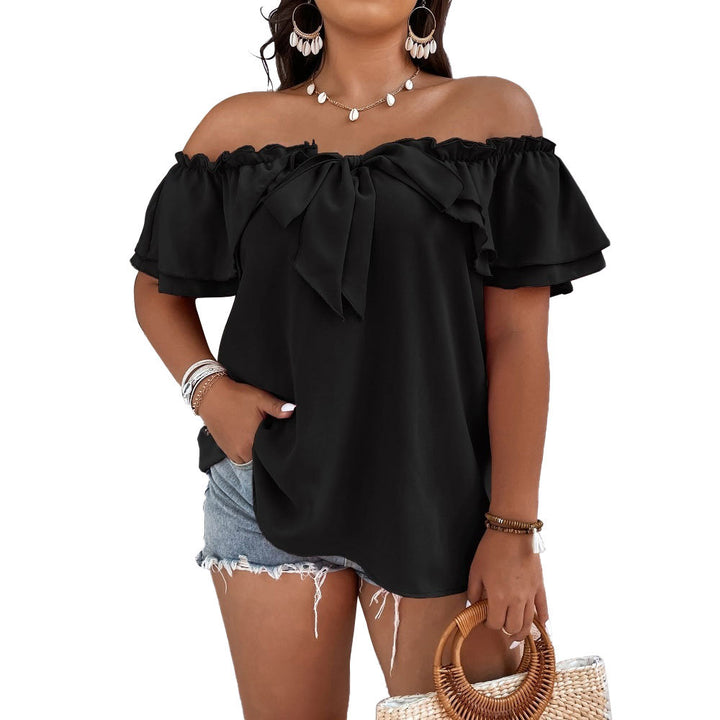 Damen Off-Shoulder Oberteil mit Schleifen-Details und Rüschensäumen Echo Archiv