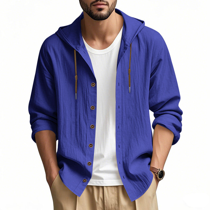 Herren nan leichtes Kapuzenhemdjacke aus Leinenoptik mit durchgehender Knopfleiste Echo Archiv