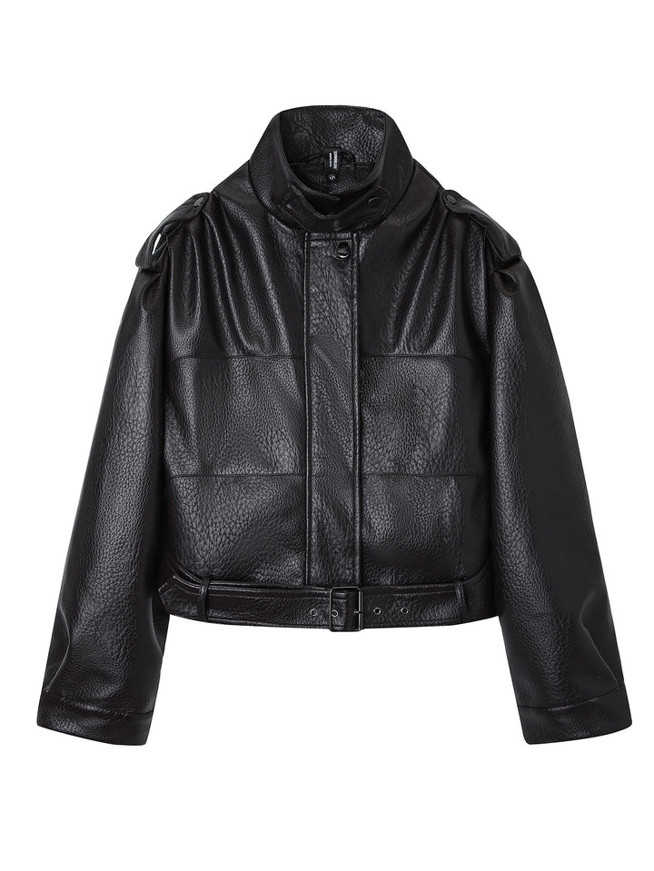 Damen Modische Kunstlederjacke mit Gürtel Echo Archiv