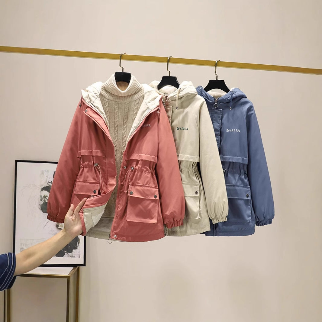 Damen gefütterte Parka-Jacke mit Kapuze und verstellbarem Taillenzug – Avérine