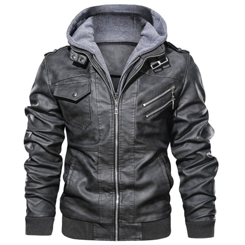Herren Stylische Kunstlederjacke mit Hoodie Echo Archiv