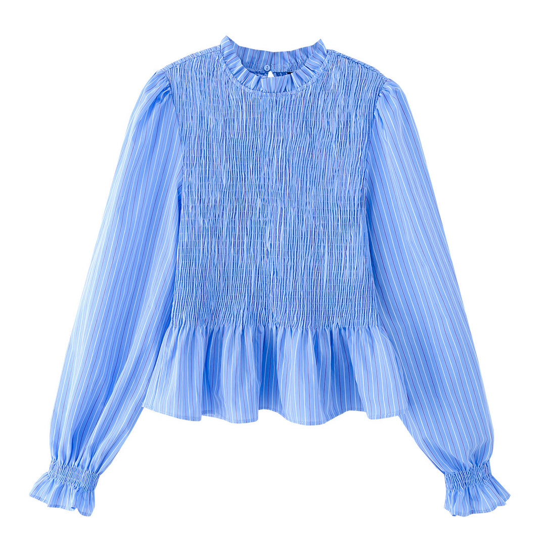 Damen 10+ leichtes Smock‑Blusenshirt mit Rüschenkragen, Ballonärmeln und Schößchen Echo Archiv