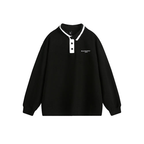 Unisex Oversize Polo-Sweatshirt mit Kontrast-Knopfleiste und Rippbündchen Echoarchiv