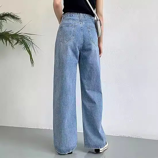 Damen nan hochgeschnittene weite Denim-Hose mit geradem Schlag und klassischem Five-Pocket-Design Echo Archiv