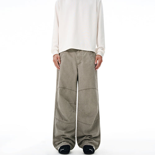 Herren Weite Paneel-Baggyhose aus Baumwoll-Twill mit Knieabnähern Echo Archiv