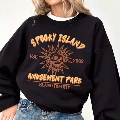 Damen lässiges Oversize-Sweatshirt mit Vintage-Schädel-Print und geripptem Saum – Avérine