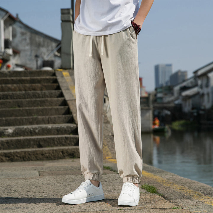 Herren nan tapered Leinen-Baumwoll-Jogger mit Kordelzug, elastischem Knöchelbündchen und schlanker Silhouette Echo Archiv