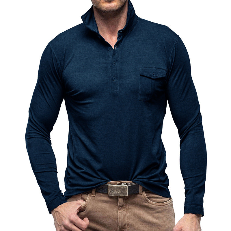 Herren Langarmshirt mit modischen Knöpfen und Brusttasche Echoarchiv