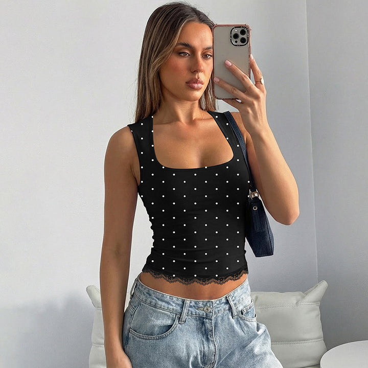 Damen Polka-Dots Trägershirt mit Spitzenrand Echo Archiv