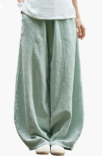 Damen weite Leinenhose mit elastischem Bund und praktischen Taschen Echoarchiv