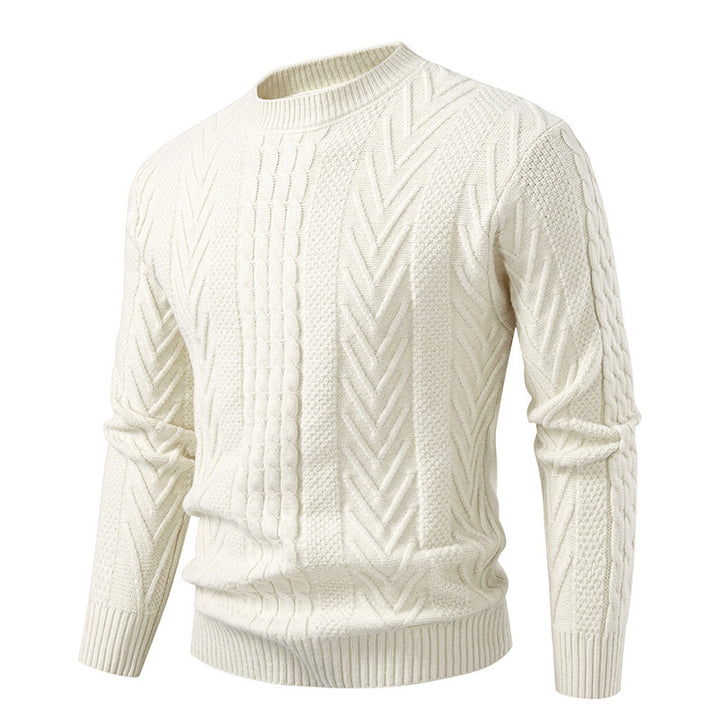 Herren Grobstrickpullover mit Zopfmuster und Rundhalsausschnitt Echoarchiv