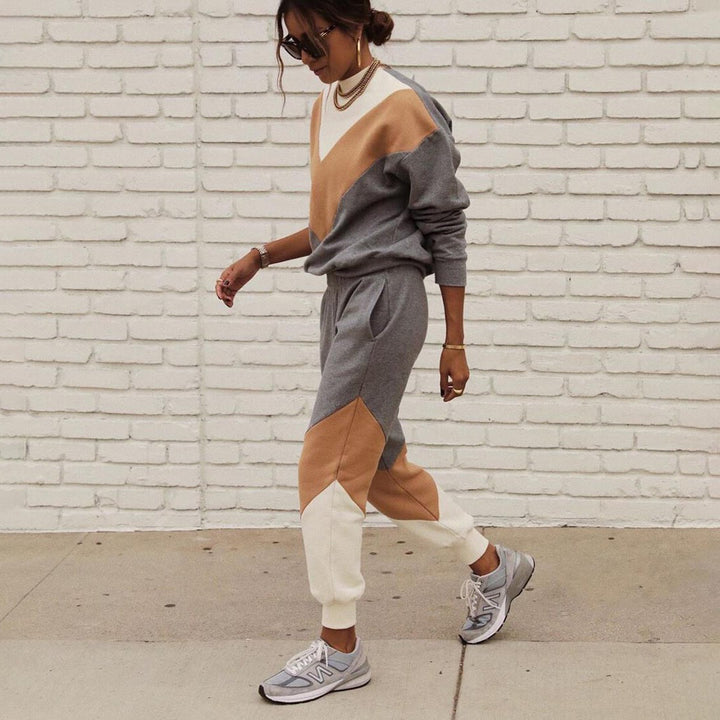 Damen nan sportives Colorblock-Sweatset mit Rundhalsausschnitt, Raglanärmeln und taillierter Jogginghose Echo Archiv