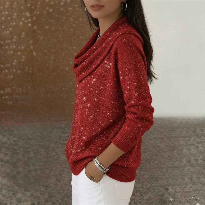 Damen nan fein gestrickter Pullover mit Wasserfallkragen und geripptem Saum Echo Archiv