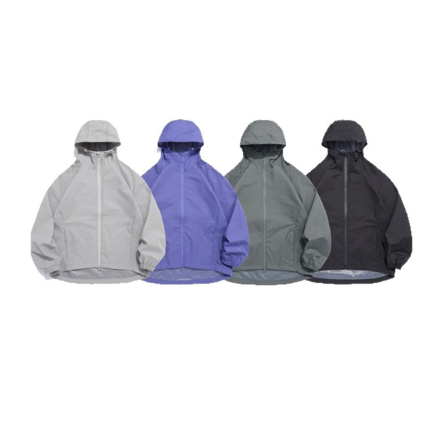 Unisex Leichte Regenjacke mit Kapuze, Zwei‑Wege‑Reißverschluss und verlängertem Saum Echoarchiv
