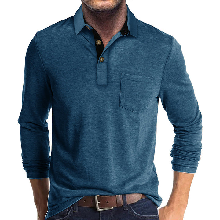 Herren Langarm Poloshirt mit modernem Kragen und Brusttasche Echoarchiv