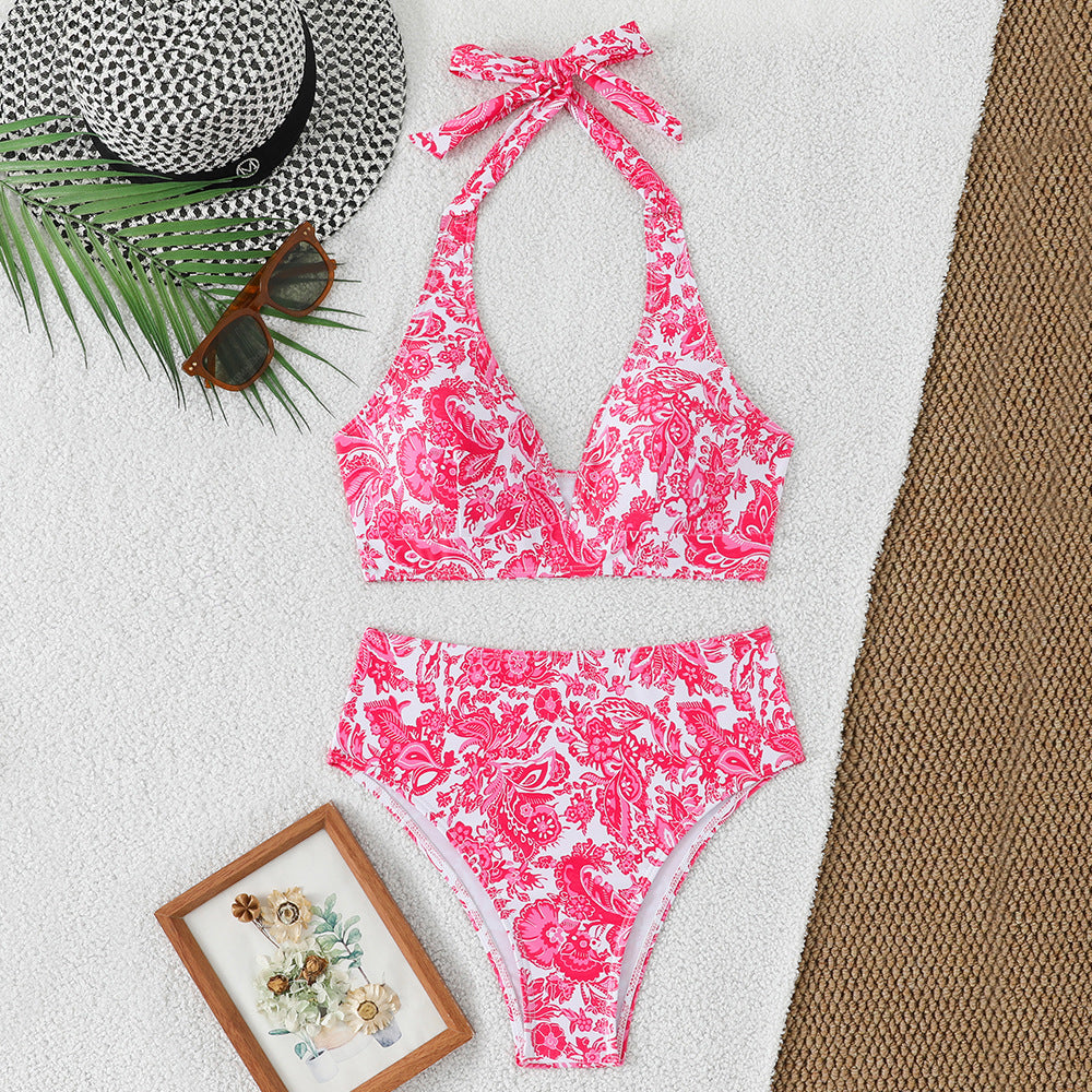 Damen Hochtailliertes Bikini-Set mit floralem Design und verspieltem Halteroberteil Echo Archiv