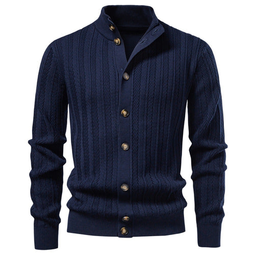 Herren Feinstrick-Button-Cardigan mit Zopfmuster und Stehkragen Echoarchiv