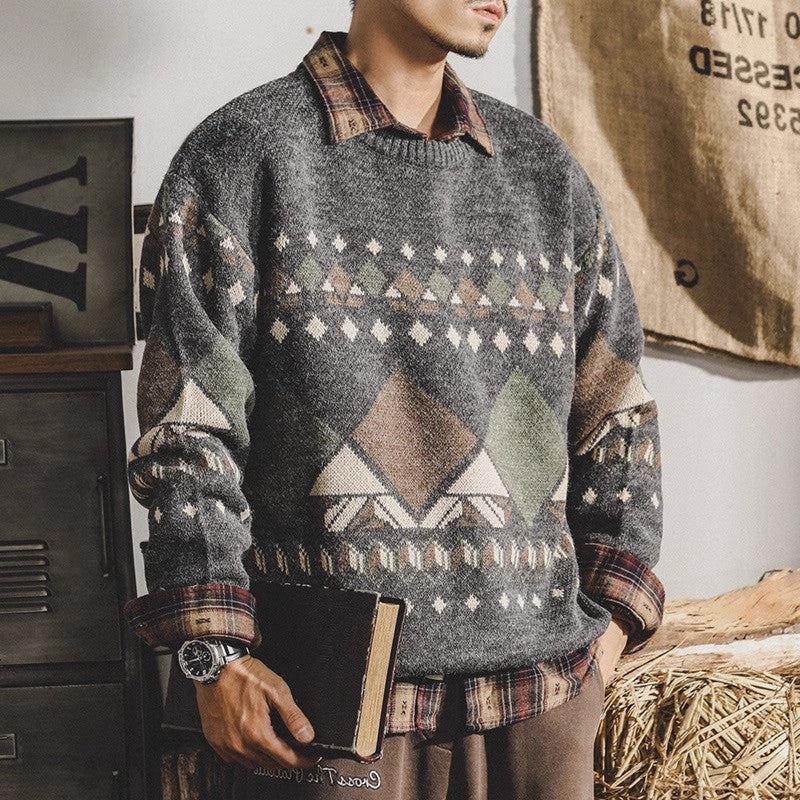 Herren Strickpullover mit geometrischem Muster und lässigem Schnitt Echoarchiv