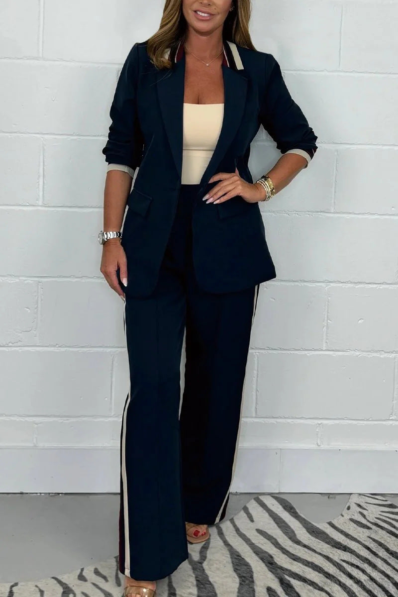Damen nan tailliertes Longblazer-Hosen-Set mit Bügelfalte, weitem Bein und seitlicher Paspel Echo Archiv