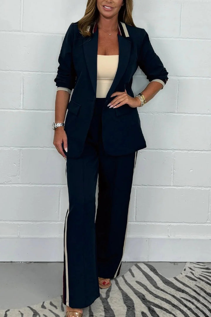 Damen nan tailliertes Longblazer-Hosen-Set mit Bügelfalte, weitem Bein und seitlicher Paspel Echo Archiv